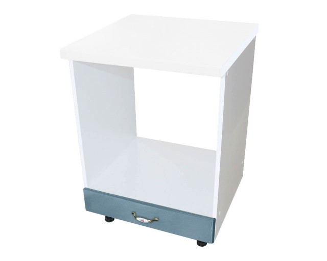 Corp pentru cuptor incorporabil cu sertar Zebra, Alb / MDF Albastru, cu blat alb, 60 x 85 x 60 cm